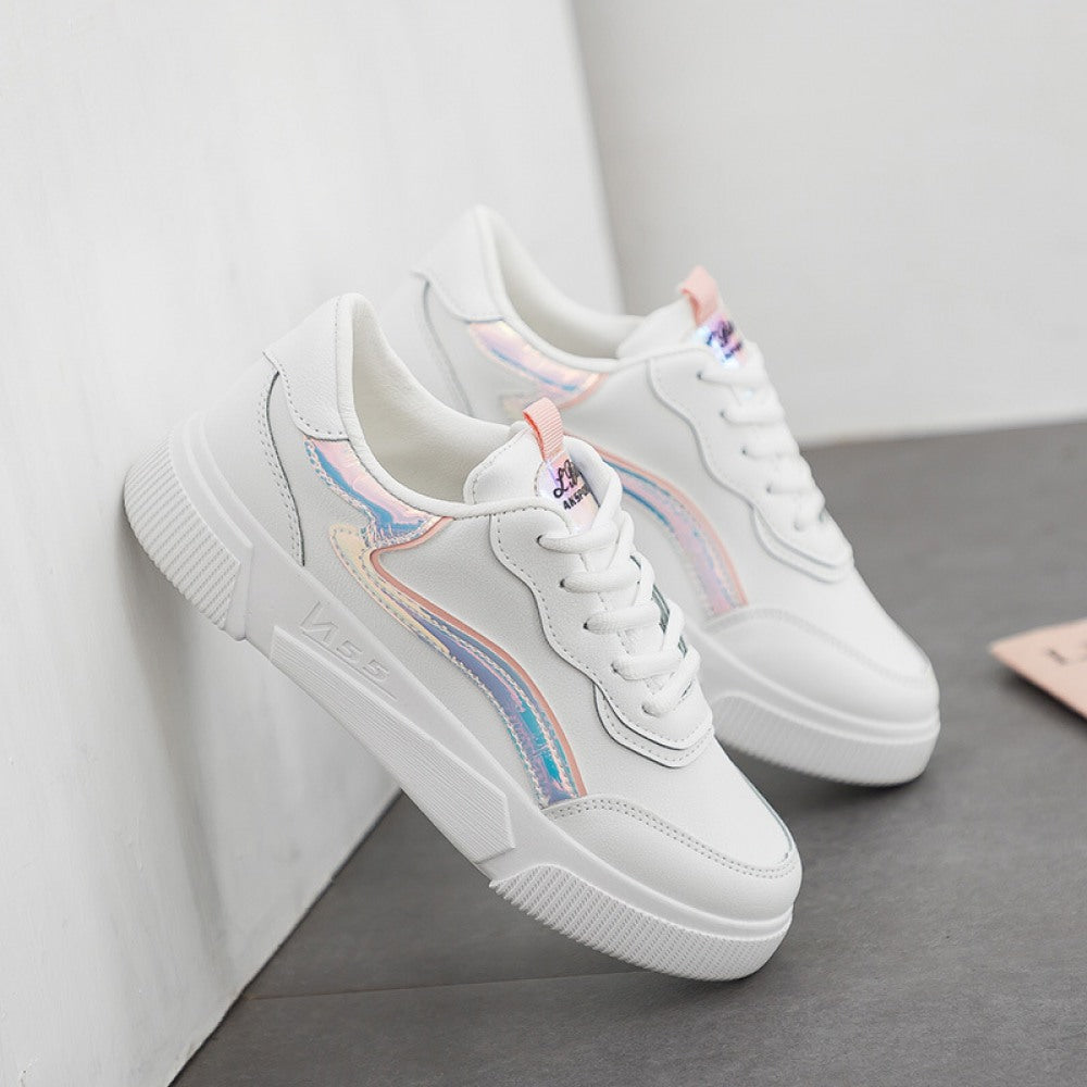 Women's White Flat-Bottomed Casual Board Shoes