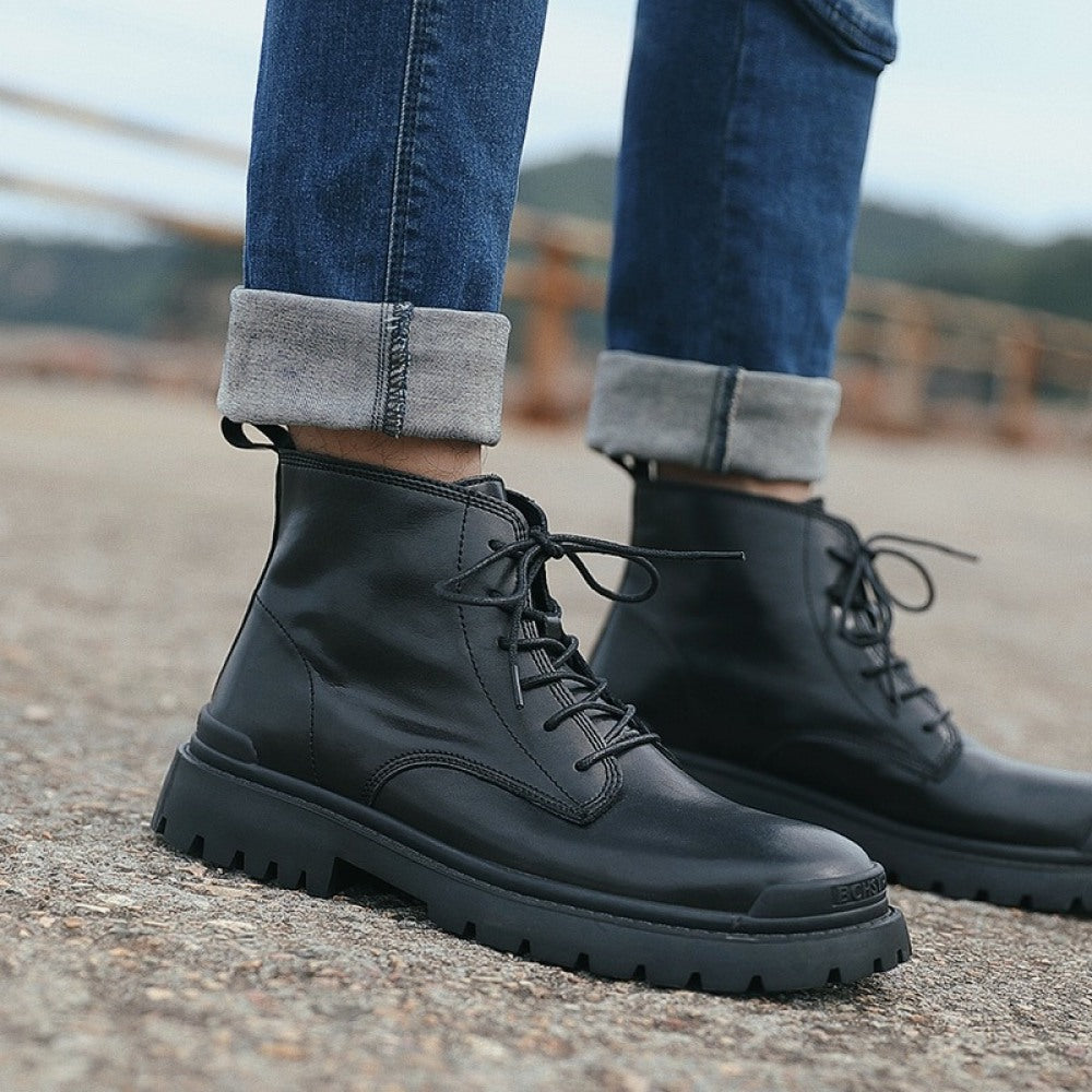 Men's Leather Mid-Top Casual Boots Black